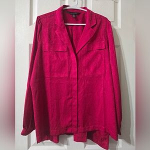 WHBM Red Snakeskin Collared Button Down Dressy Chiffon Blouse, Loose Fit, EUC!